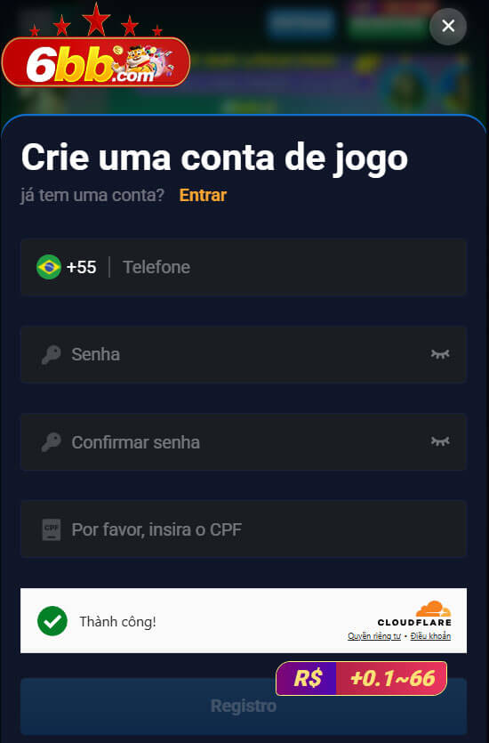 Instruções para se registrar na casa de apostas 6BB